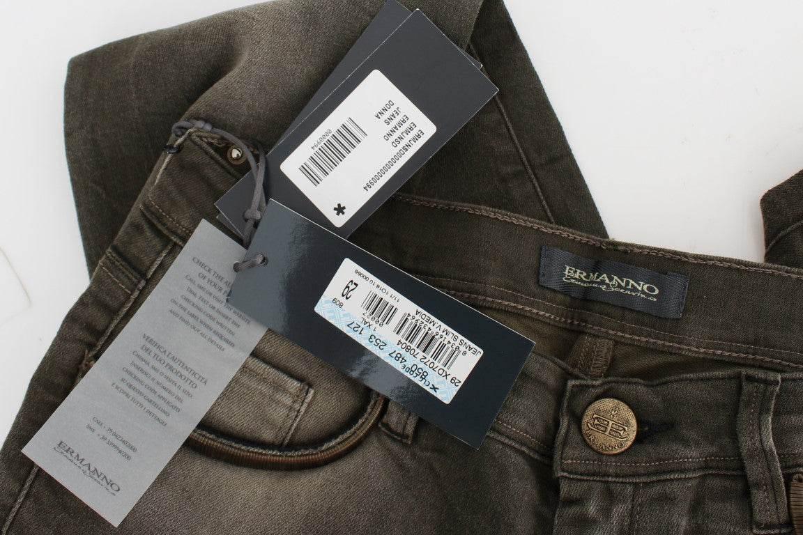 Ermanno Scervino Gray Wash Cotton Blend Slim Fit Jeans - Hilstor