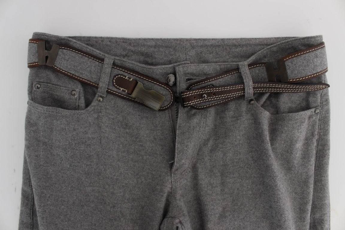 Ermanno Scervino Gray Cotton Slim Fit Casual Bootcut Pants - Hilstor