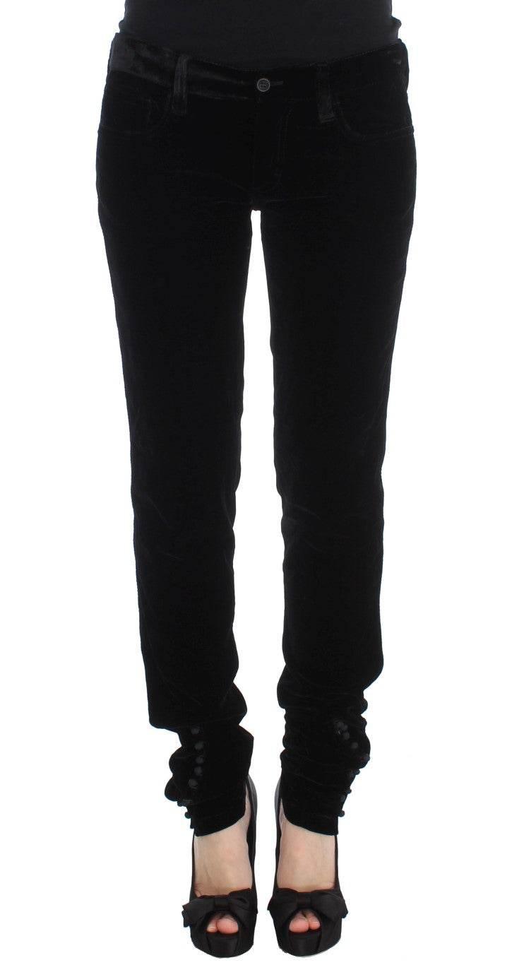 Ermanno Scervino Black Viscose Blend Velvet Slim Fit Pants - Hilstor