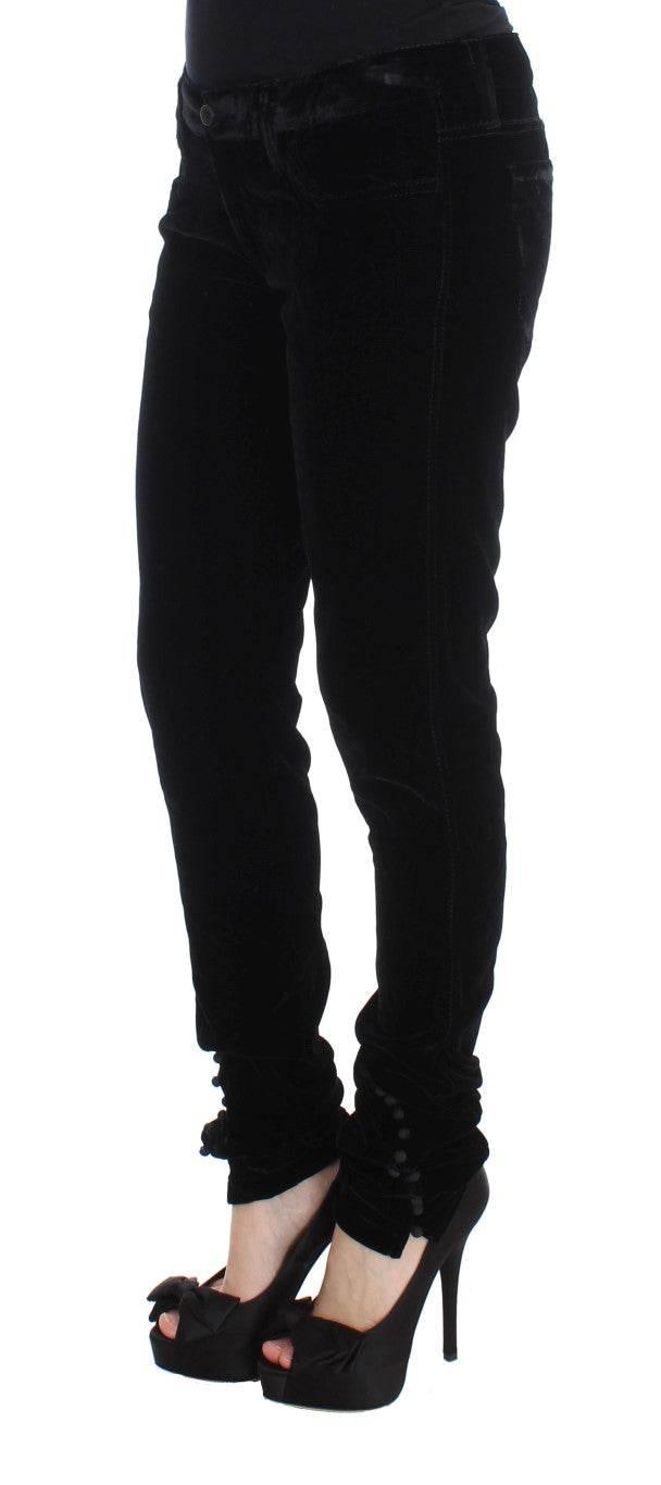 Ermanno Scervino Black Viscose Blend Velvet Slim Fit Pants - Hilstor