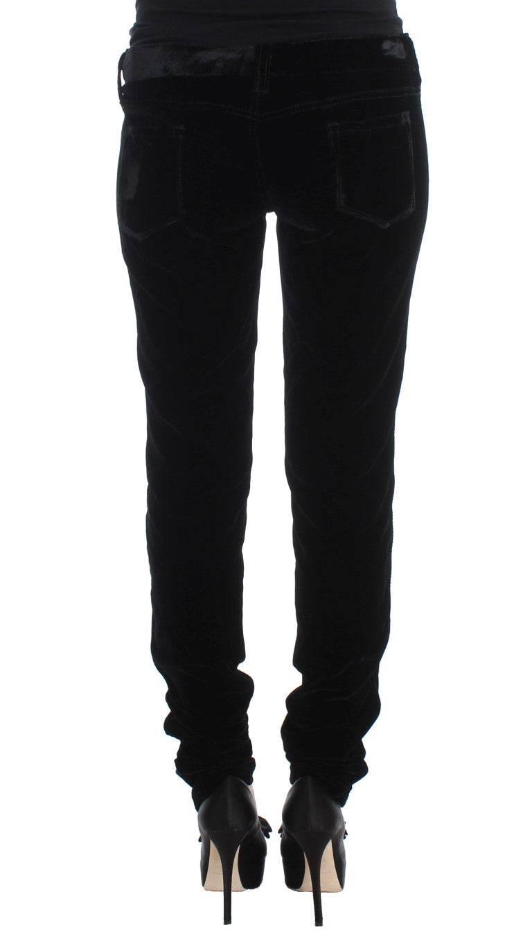 Ermanno Scervino Black Viscose Blend Velvet Slim Fit Pants - Hilstor