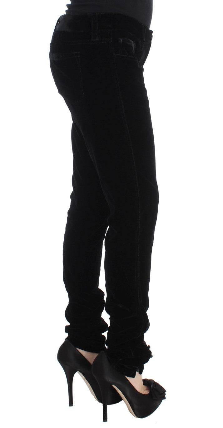 Ermanno Scervino Black Viscose Blend Velvet Slim Fit Pants - Hilstor