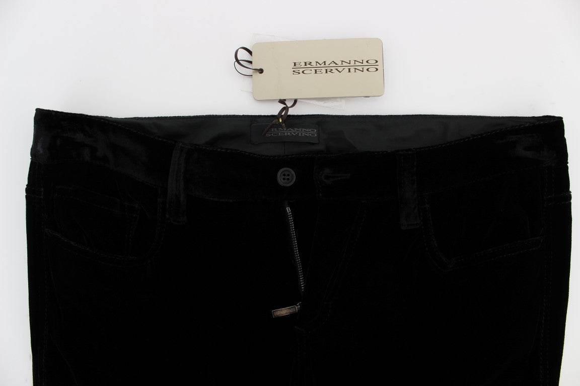 Ermanno Scervino Black Viscose Blend Velvet Slim Fit Pants - Hilstor