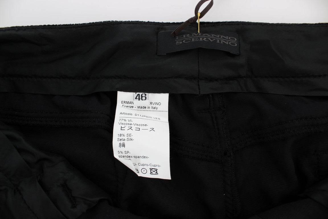 Ermanno Scervino Black Viscose Blend Velvet Slim Fit Pants - Hilstor