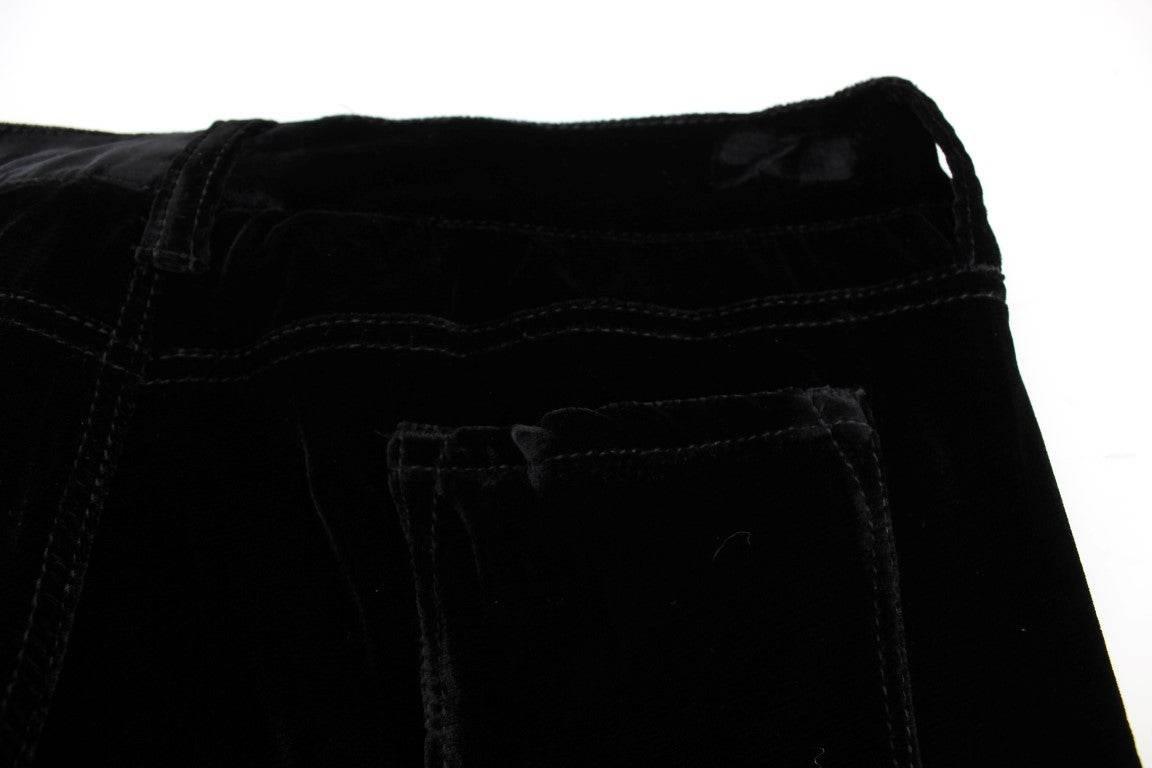 Ermanno Scervino Black Viscose Blend Velvet Slim Fit Pants - Hilstor