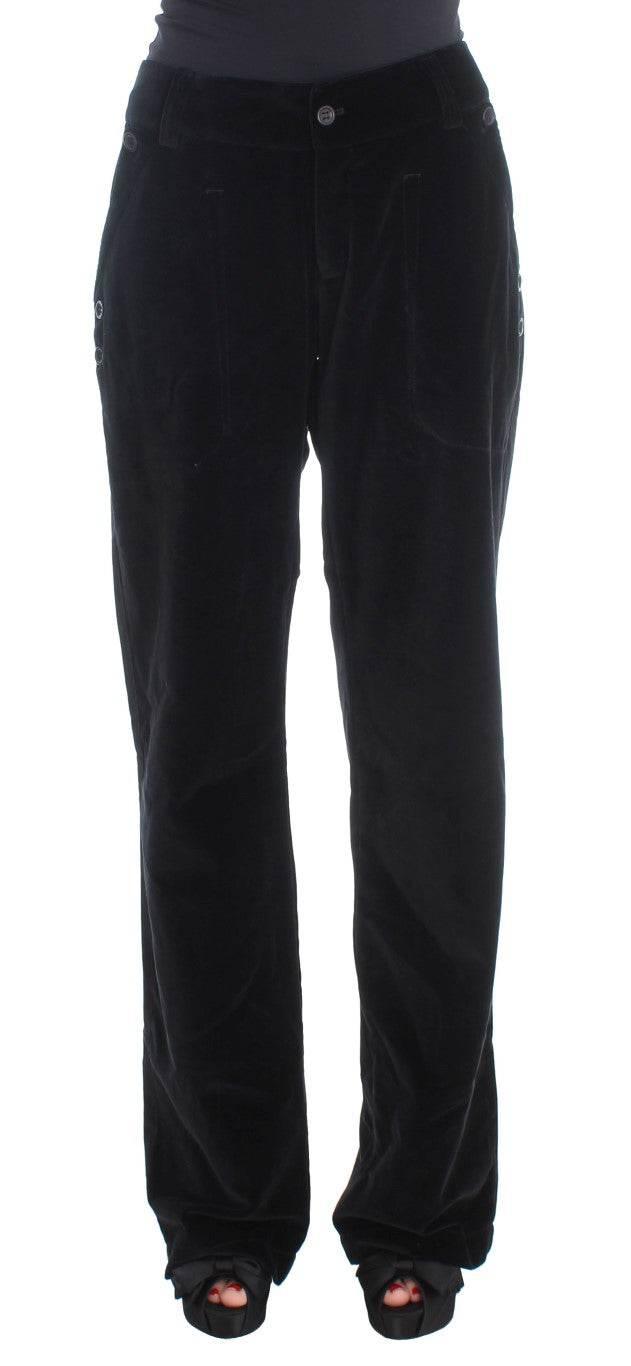 Ermanno Scervino Black Velvet Cotton Straight Legs Pants - Hilstor