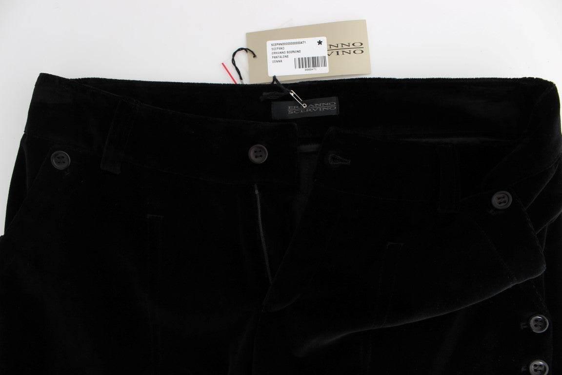 Ermanno Scervino Black Velvet Cotton Straight Legs Pants - Hilstor