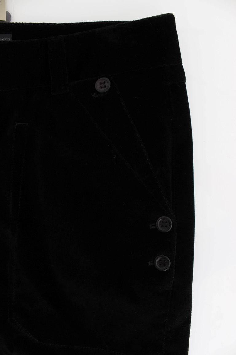 Ermanno Scervino Black Velvet Cotton Straight Legs Pants - Hilstor