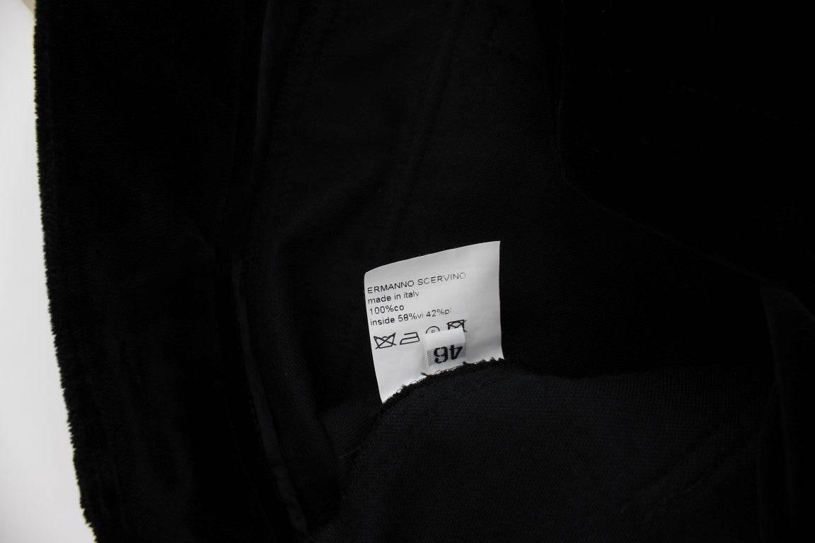 Ermanno Scervino Black Velvet Cotton Straight Legs Pants - Hilstor