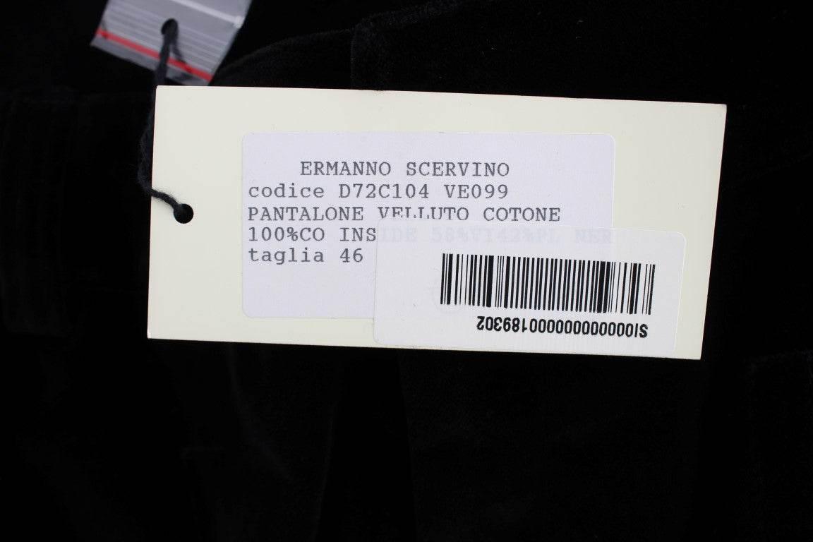 Ermanno Scervino Black Velvet Cotton Straight Legs Pants - Hilstor