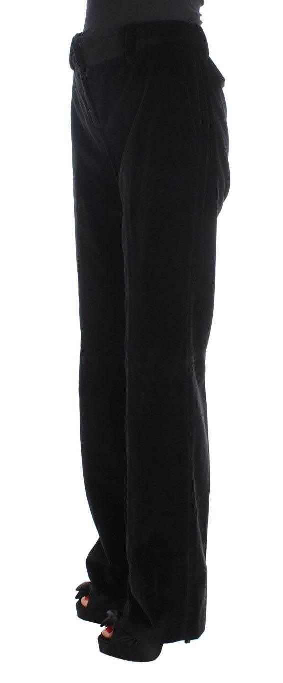 Ermanno Scervino Black Velvet Cotton Straight Legs Pants - Hilstor