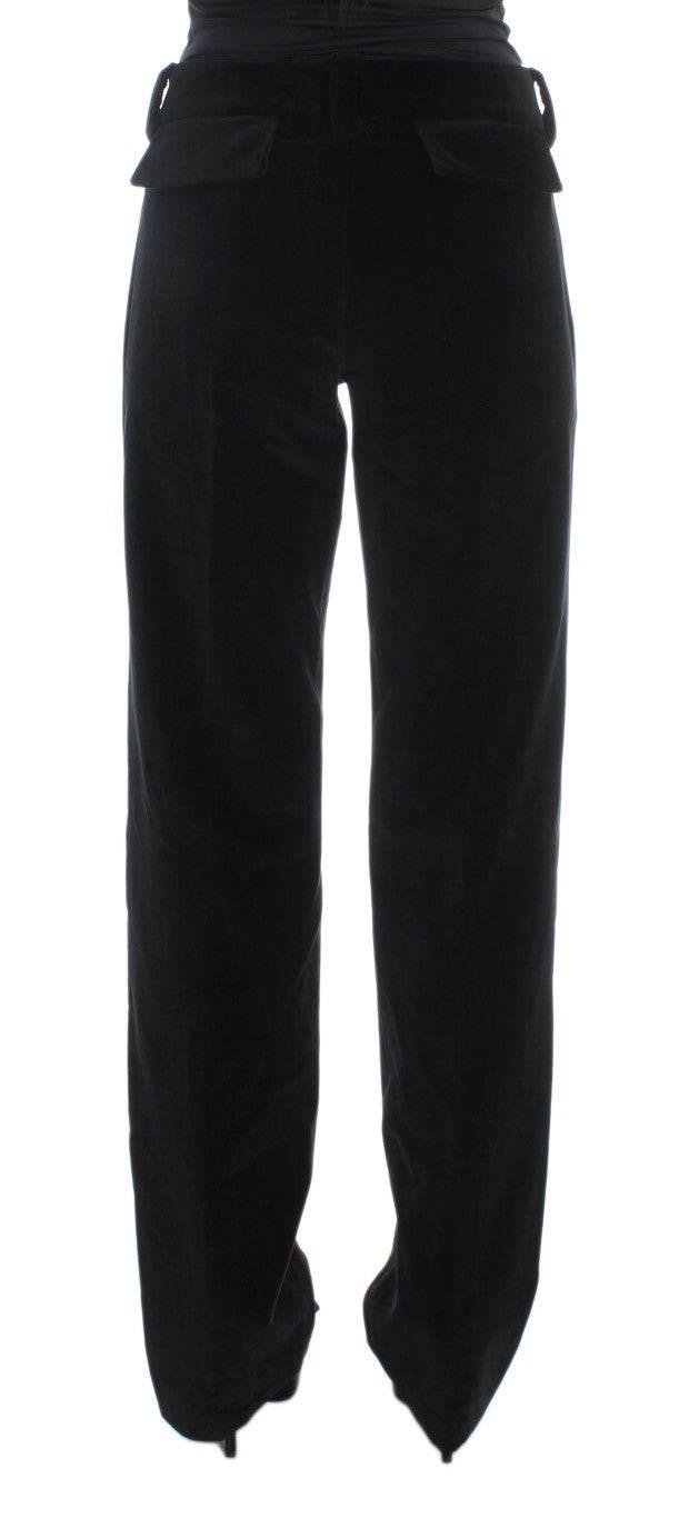 Ermanno Scervino Black Velvet Cotton Straight Legs Pants - Hilstor