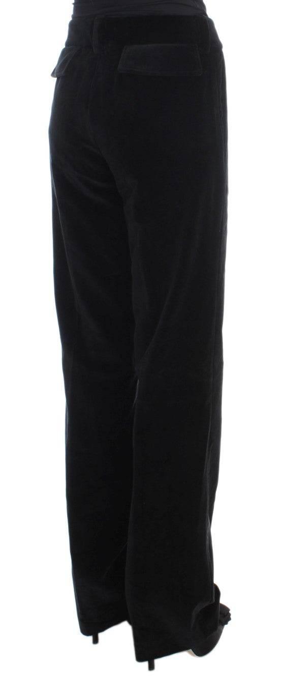 Ermanno Scervino Black Velvet Cotton Straight Legs Pants - Hilstor