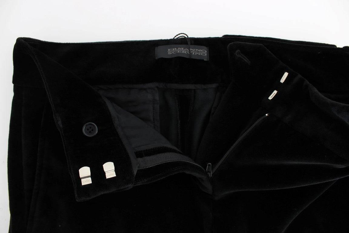 Ermanno Scervino Black Velvet Cotton Straight Legs Pants - Hilstor