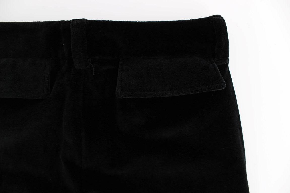 Ermanno Scervino Black Velvet Cotton Straight Legs Pants - Hilstor