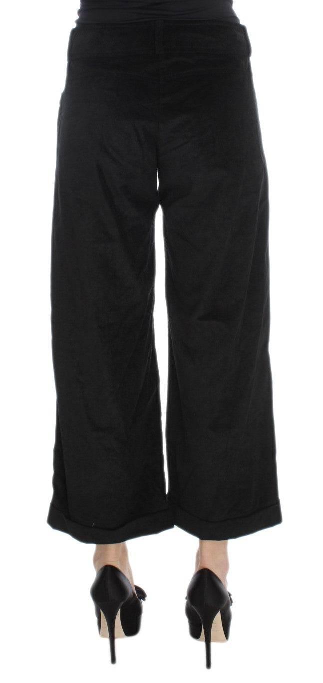 Ermanno Scervino Black Velvet Cotton Capri Bootcut Pants - Hilstor
