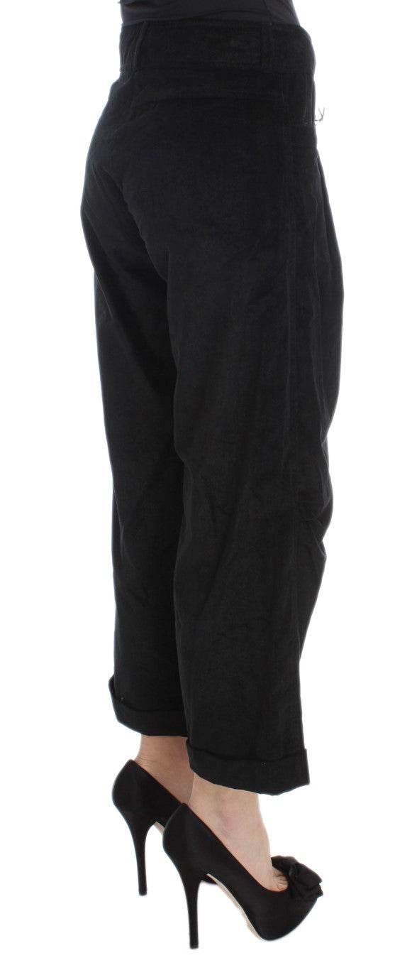 Ermanno Scervino Black Velvet Cotton Capri Bootcut Pants - Hilstor