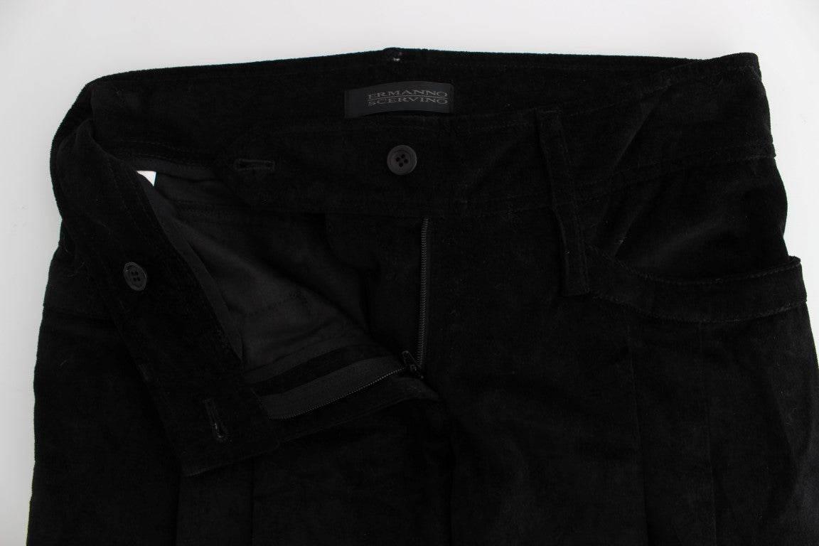 Ermanno Scervino Black Velvet Cotton Capri Bootcut Pants - Hilstor