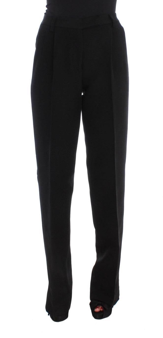 Ermanno Scervino Black Striped Cotton Blend Wide Legs Pants - Hilstor