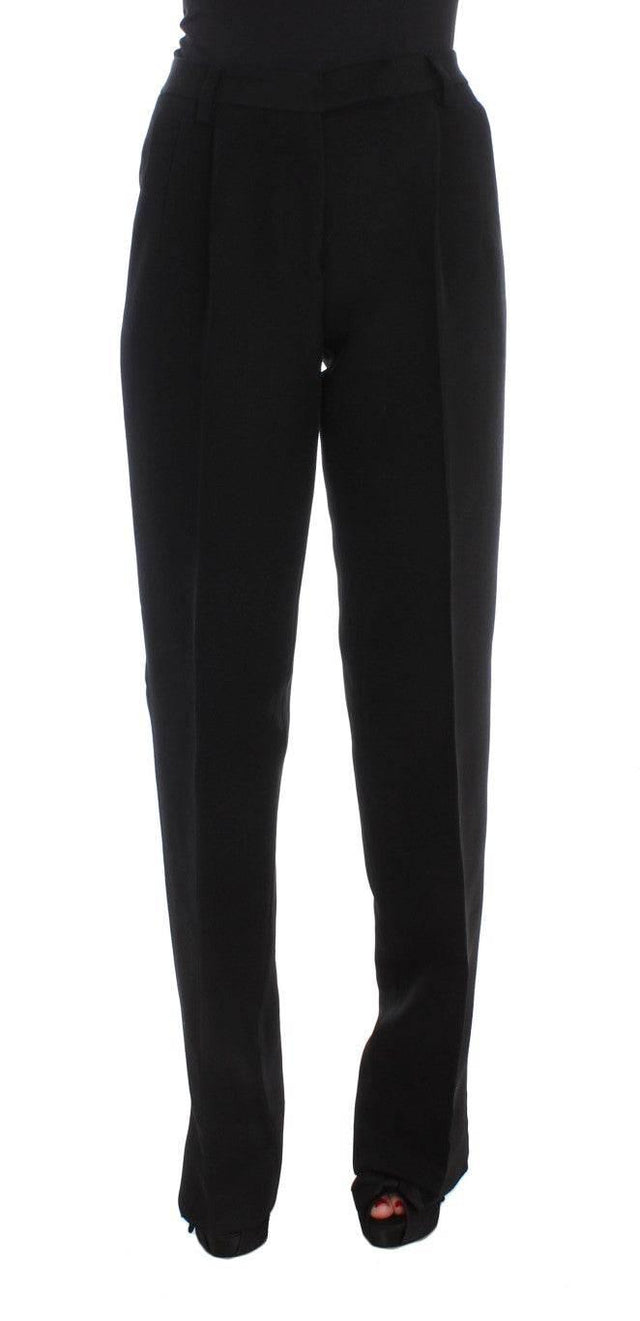 Ermanno Scervino Black Striped Cotton Blend Wide Legs Pants - Hilstor