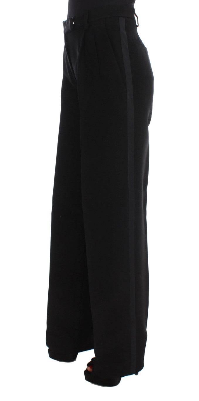 Ermanno Scervino Black Striped Cotton Blend Wide Legs Pants - Hilstor