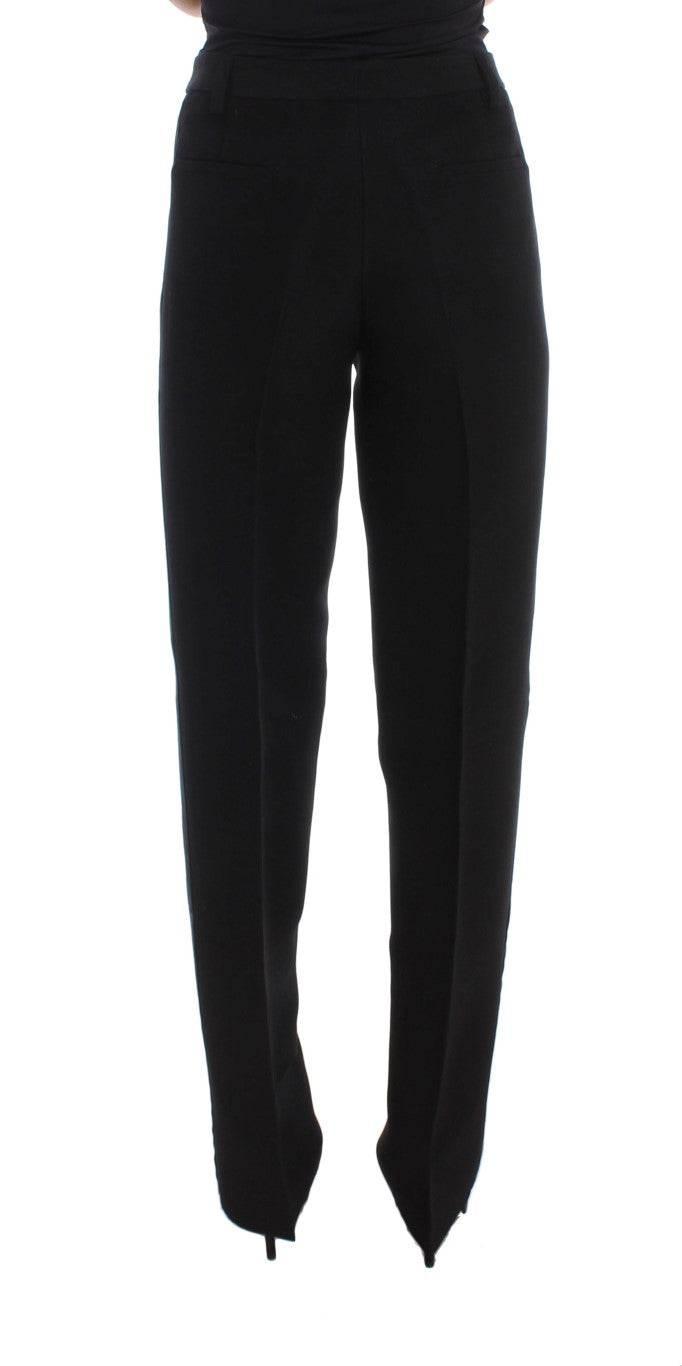 Ermanno Scervino Black Striped Cotton Blend Wide Legs Pants - Hilstor