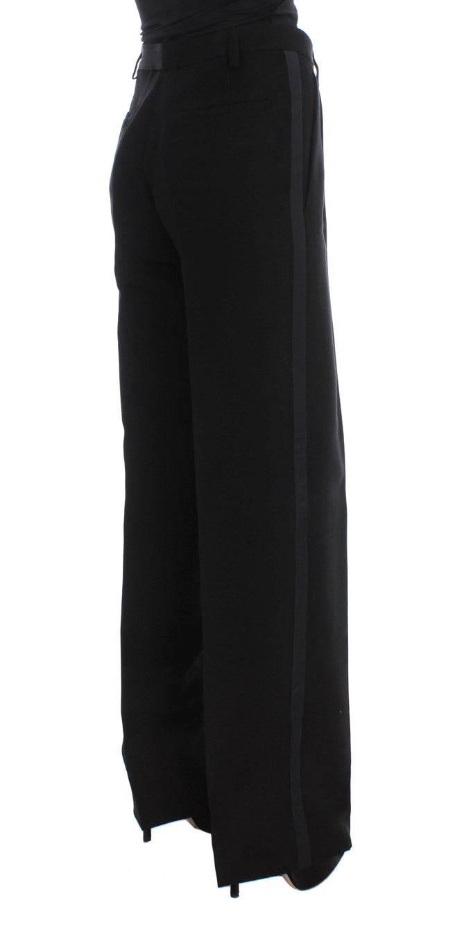 Ermanno Scervino Black Striped Cotton Blend Wide Legs Pants - Hilstor