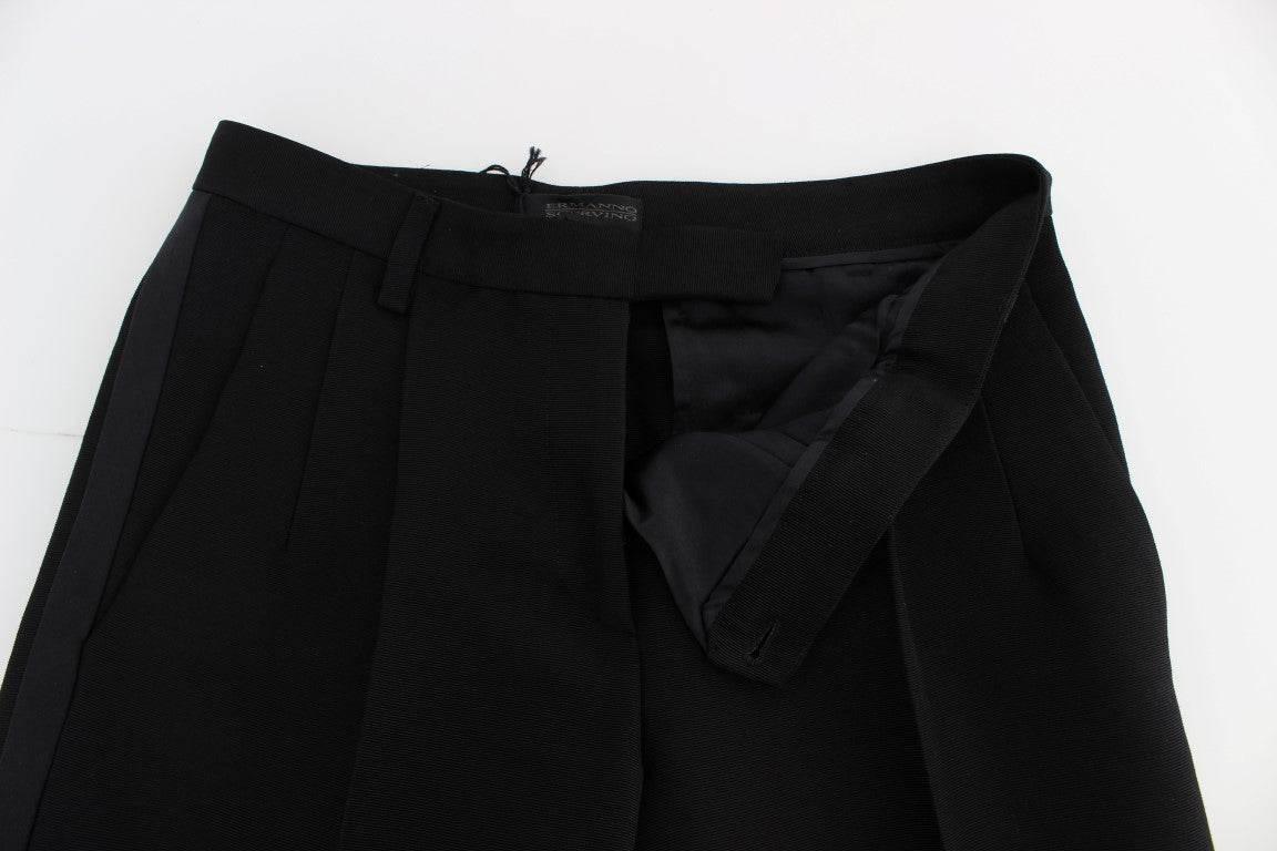 Ermanno Scervino Black Striped Cotton Blend Wide Legs Pants - Hilstor