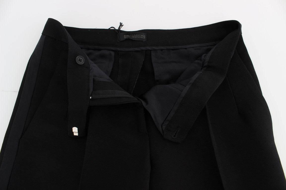 Ermanno Scervino Black Striped Cotton Blend Wide Legs Pants - Hilstor