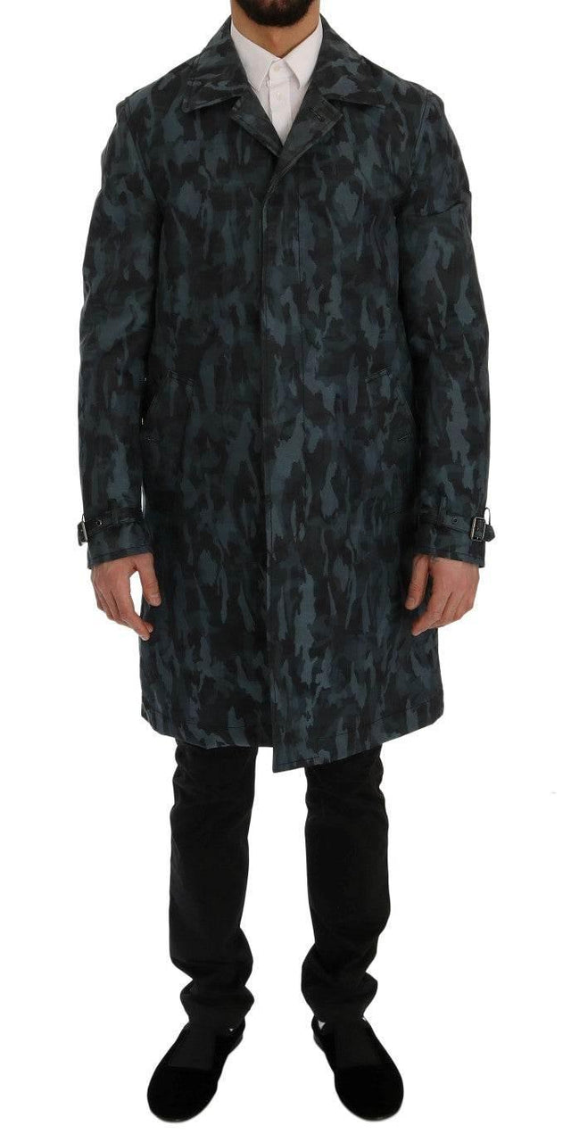 Dolce & Gabbana Blue Camouflage Trench Trench - Hilstor