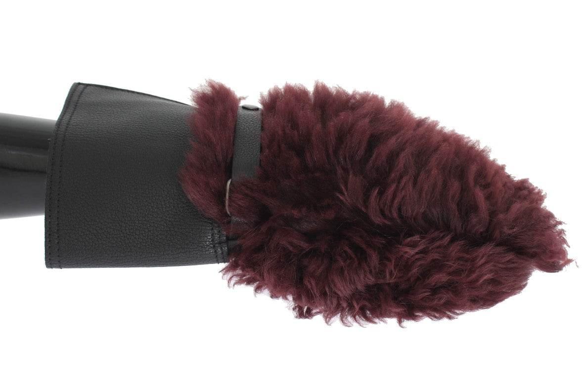 Dolce & Gabbana Elegant Black & Bordeaux Leather Gloves - Hilstor