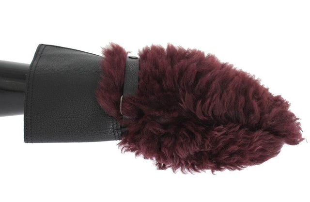 Dolce & Gabbana Elegant Black & Bordeaux Leather Gloves - Hilstor