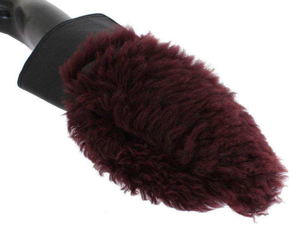 Dolce & Gabbana Elegant Black & Bordeaux Leather Gloves - Hilstor