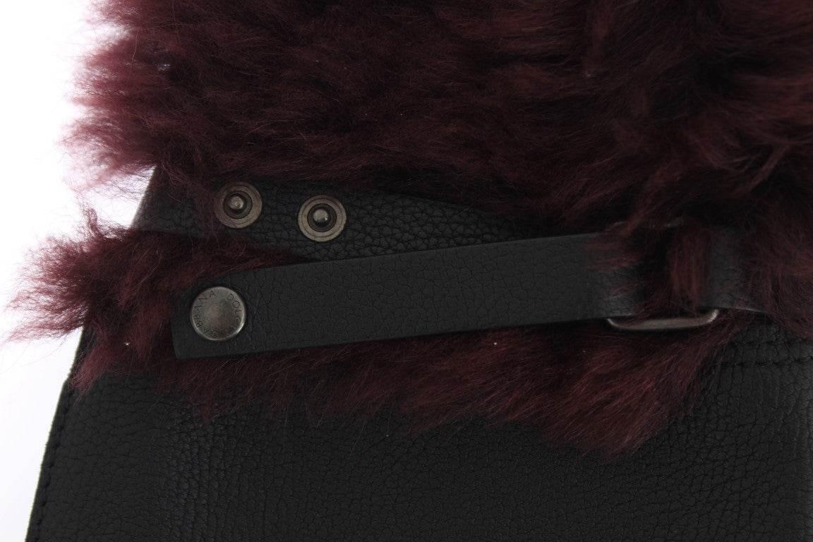 Dolce & Gabbana Elegant Black & Bordeaux Leather Gloves - Hilstor