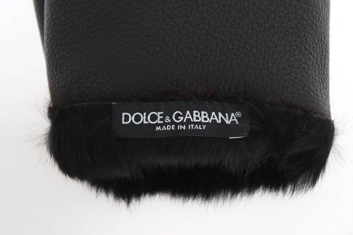 Dolce & Gabbana Elegant Black & Bordeaux Leather Gloves - Hilstor