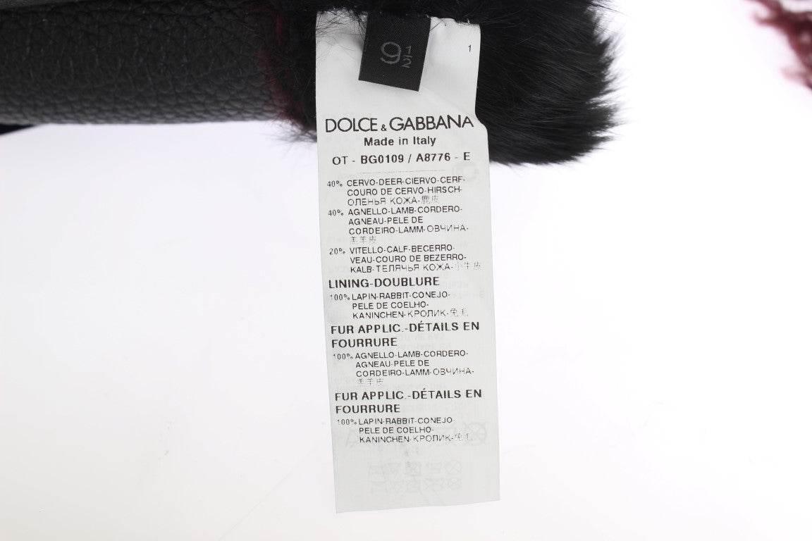 Dolce & Gabbana Elegant Black & Bordeaux Leather Gloves - Hilstor