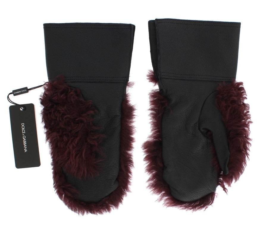 Dolce & Gabbana Elegant Black & Bordeaux Leather Gloves - Hilstor