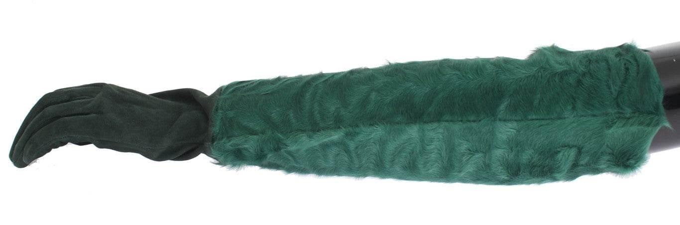 Dolce & Gabbana Green Leather Xiangao Fur Elbow Gloves - Hilstor