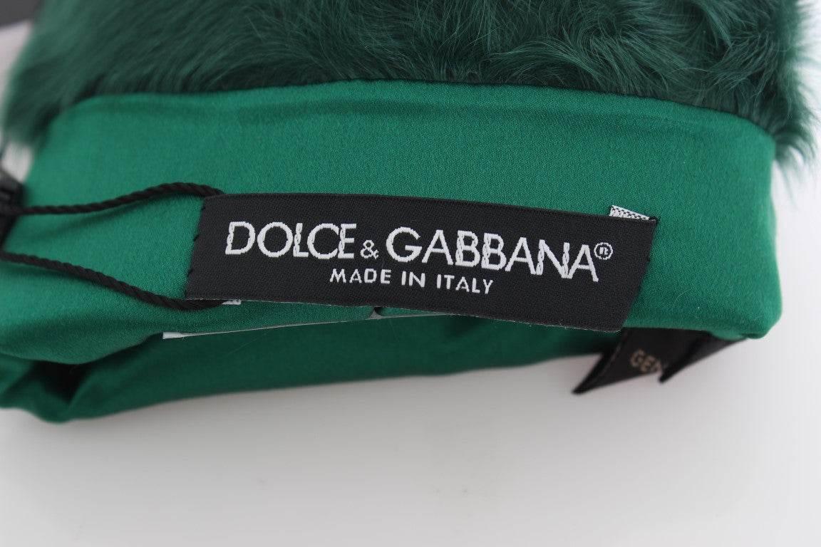 Dolce & Gabbana Green Leather Xiangao Fur Elbow Gloves - Hilstor