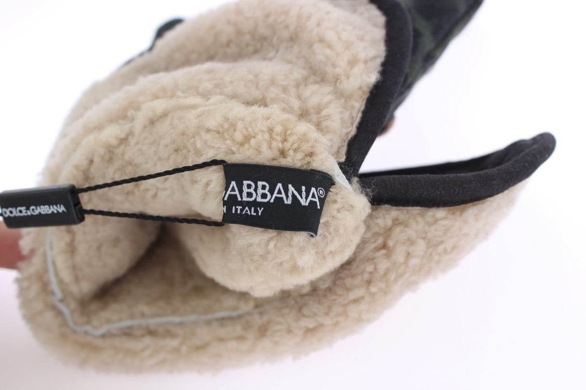 Dolce & Gabbana Elegant Studded Gray Wool Shearling Gloves - Hilstor
