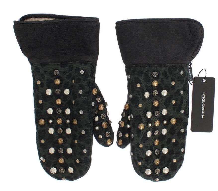 Dolce & Gabbana Elegant Studded Gray Wool Shearling Gloves - Hilstor