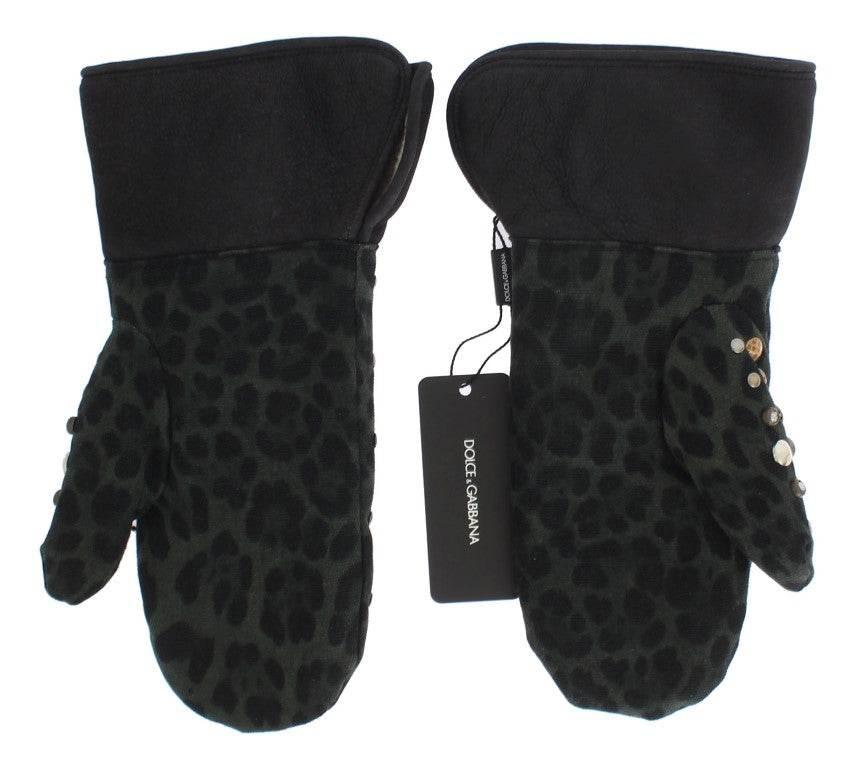 Dolce & Gabbana Elegant Studded Gray Wool Shearling Gloves - Hilstor