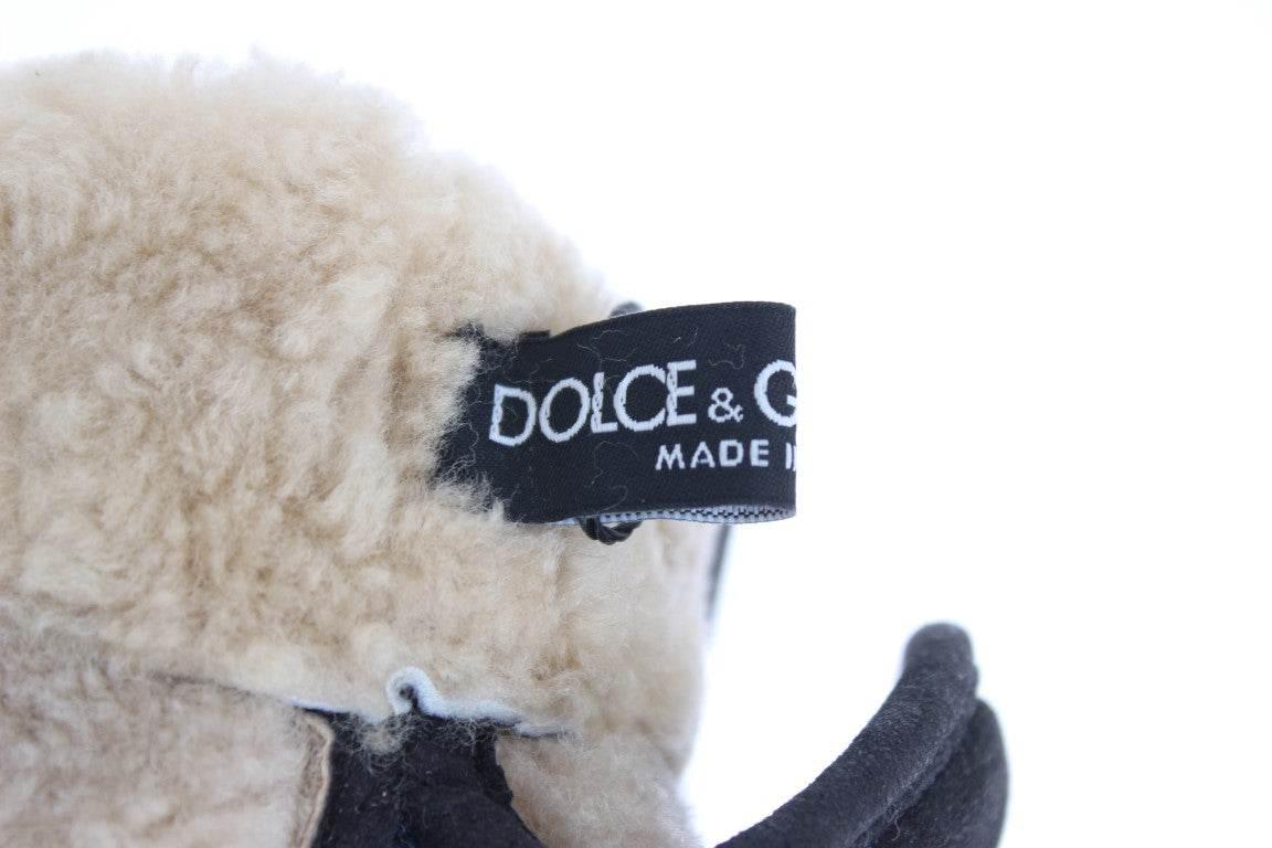 Dolce & Gabbana Chic Gray Wool & Shearling Gloves with Studded Details - Hilstor