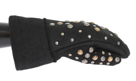 Dolce & Gabbana Elegant Studded Gray Wool Gloves - Hilstor
