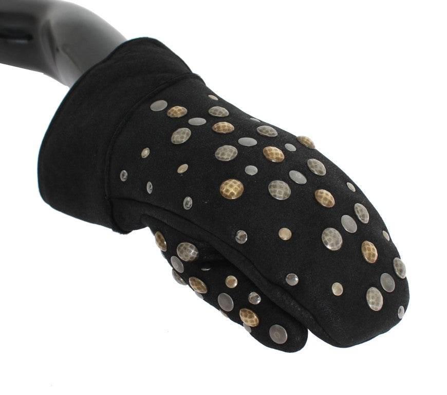 Dolce & Gabbana Elegant Studded Gray Wool Gloves - Hilstor
