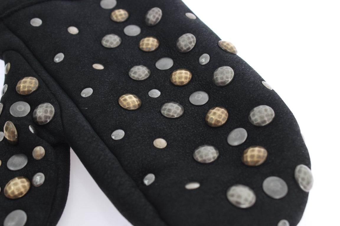 Dolce & Gabbana Elegant Studded Gray Wool Gloves - Hilstor
