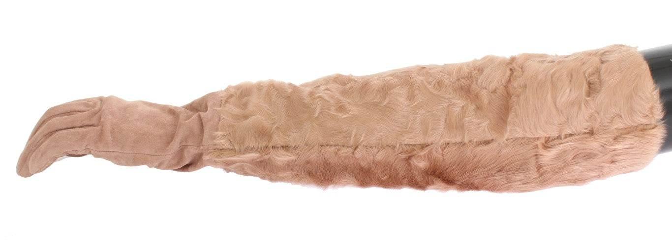 Dolce & Gabbana Beige Suede Xiangao Fur Elbow Gloves - Hilstor