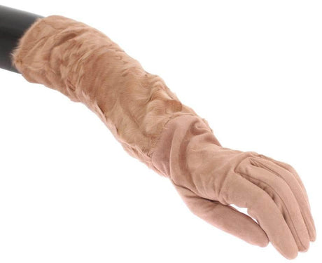 Dolce & Gabbana Elegant Beige Suede Elbow-Length Gloves - Hilstor