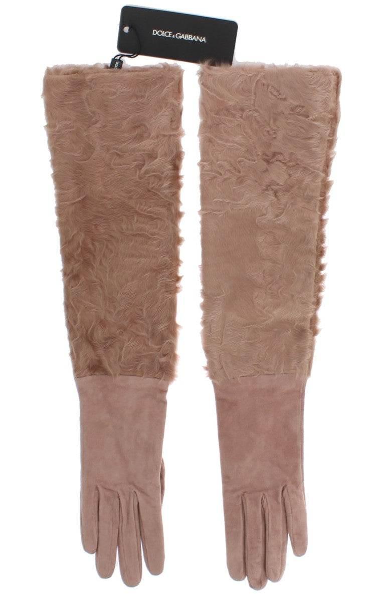 Dolce & Gabbana Beige Suede Xiangao Fur Elbow Gloves - Hilstor