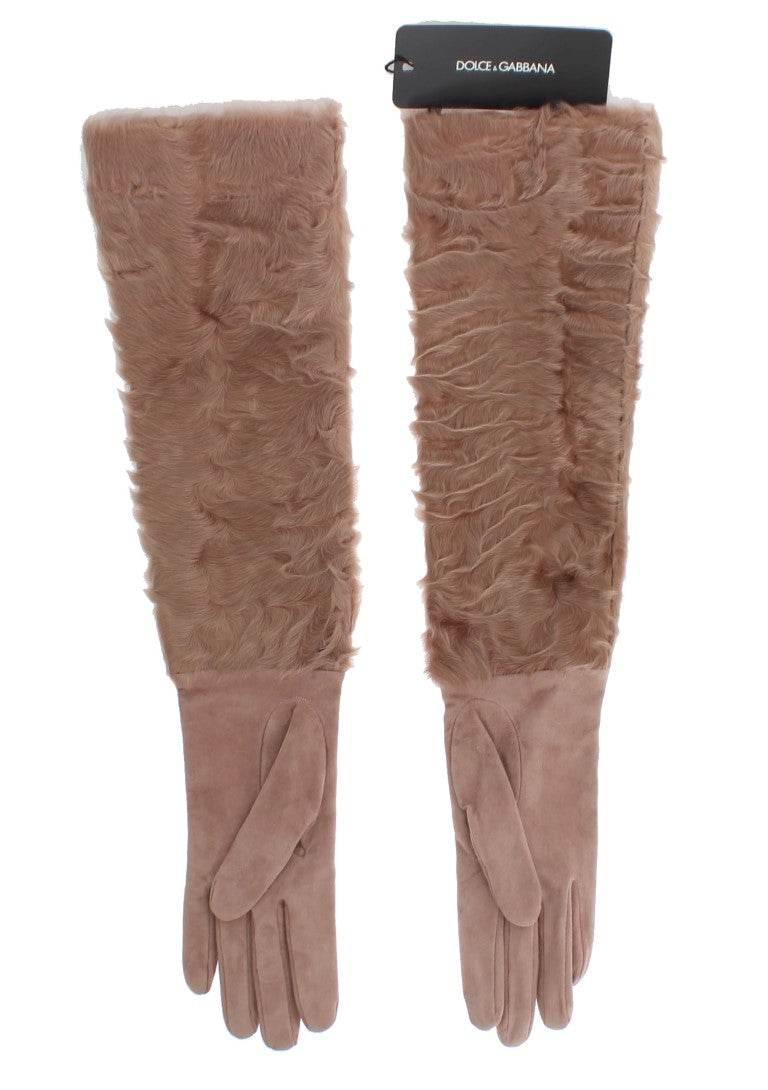 Dolce & Gabbana Beige Suede Xiangao Fur Elbow Gloves - Hilstor